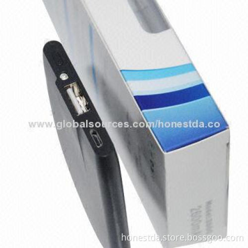 Portable Power Bank for Mobile Devices with LED Flashlight 2,000mA Slim, 5V DC/1A Input